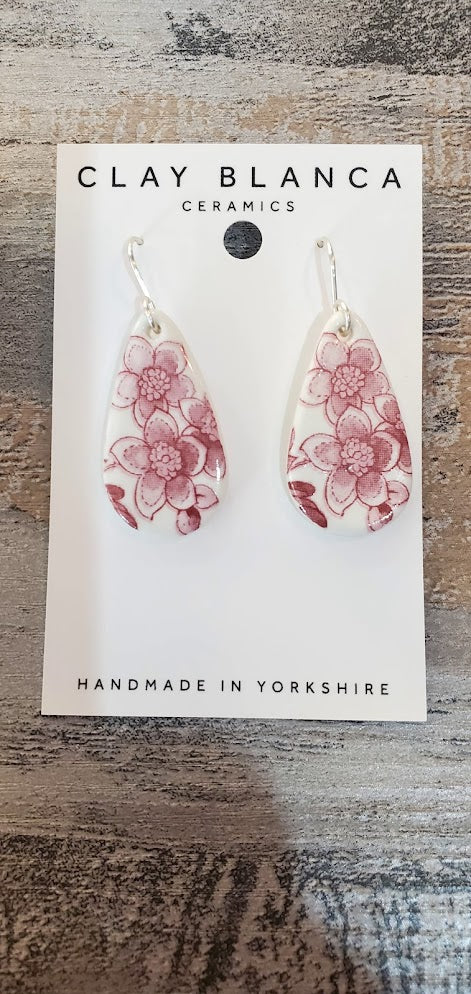 Vintage Red China Porcelain Earrings Teardrop