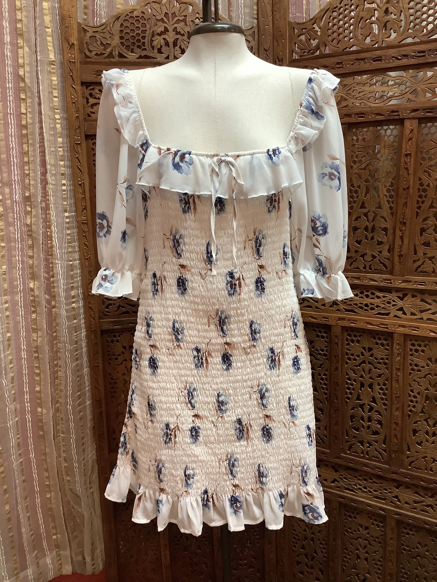 Row A Off Shoulder Shirr Floral Dress Sz X-Large