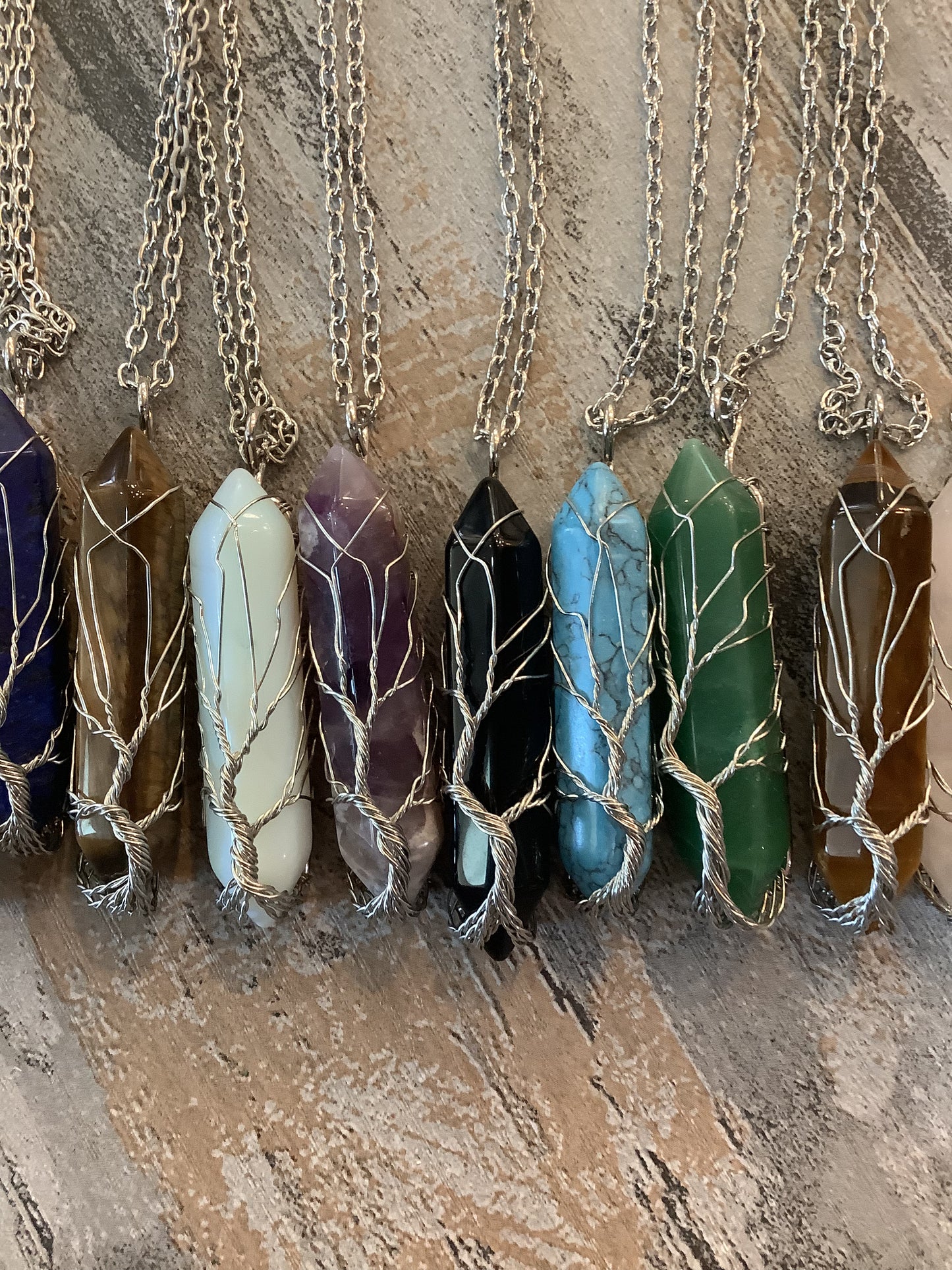 Metaphysical Crystals Wrapped Tree of Life Wire Necklace