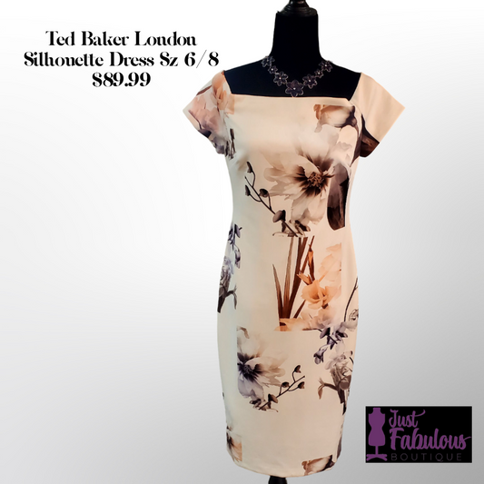 Ted Baker London Pale Floral Print Off Shoulder Silhouette Dress Sz 6/8
