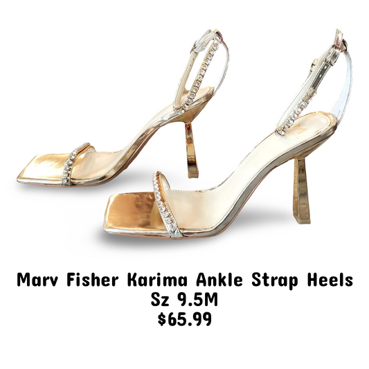 New Marc Fisher Karima Ankle Strap Sandal In Gold Size 9.5M