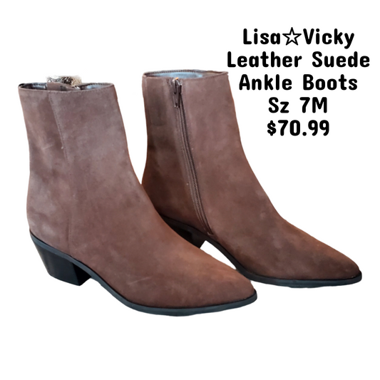 Lisa*Vicky Leather Suede Ankle Boots Sz 7M