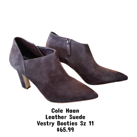 Cole Haan Vestry Pointed Toe Bootie in Dark Chocolate Suede Sz 11M