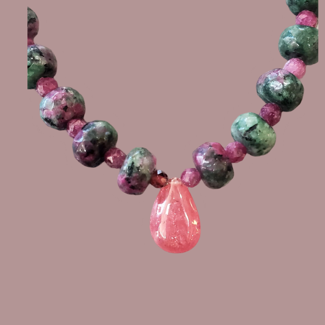 Ruby & Zoisite Natural Semi Precious Stone Necklace