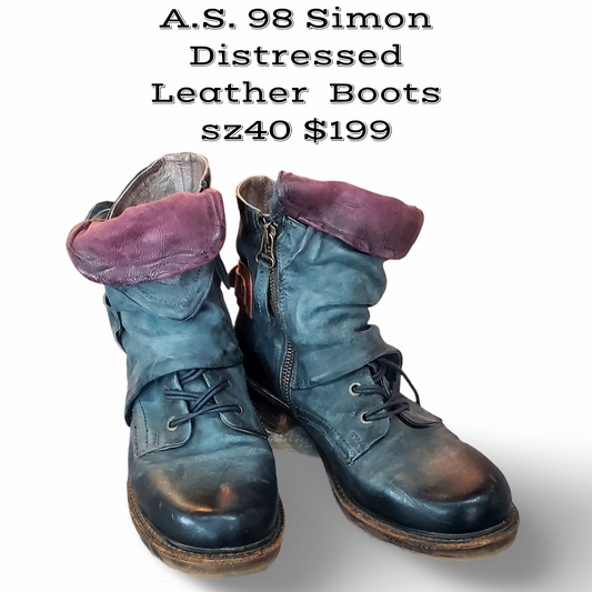 A.S. 98 Simon Leather Distressed Boot Sz 40