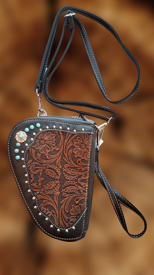 Montana West Tooled Leather Pistol Crossbody Bag