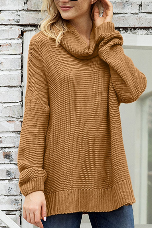 Side Slit Turtleneck Long Sleeve Sweater