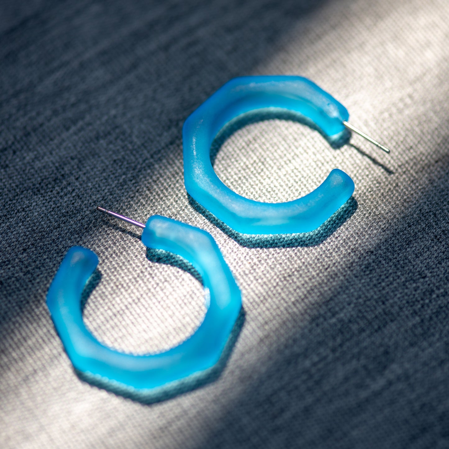 Aqua Blue Frosted Octagon Kay Hoop Earrings