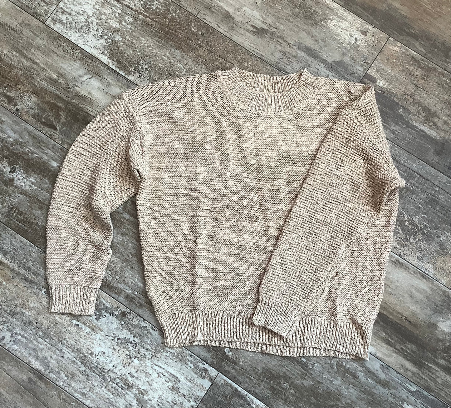 Lush Cable Knit Crew-Neck Sweater Taupe