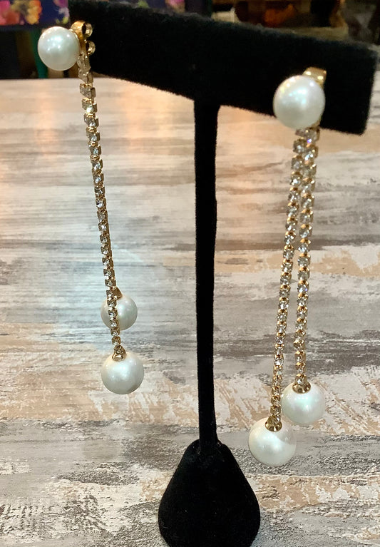 Pearl & Rhinestone Double Dangle Earrings