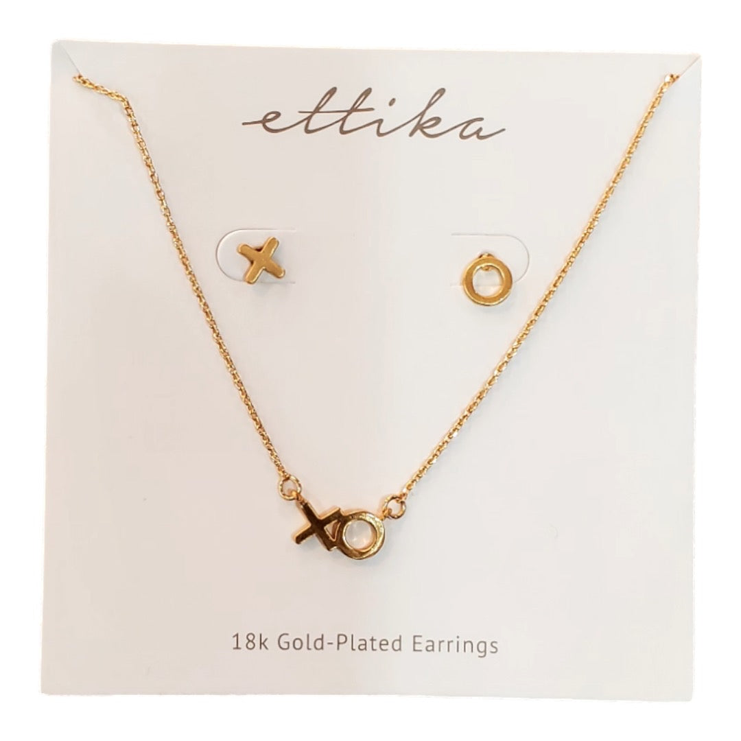 Ettika X's & O's Necklace Earring Set 18KP