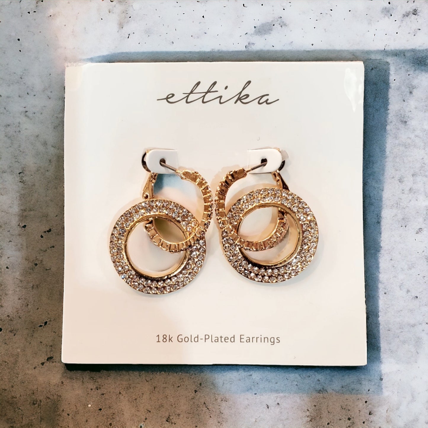 Ettika Double Hoop Rhinestone Earrings 18KP