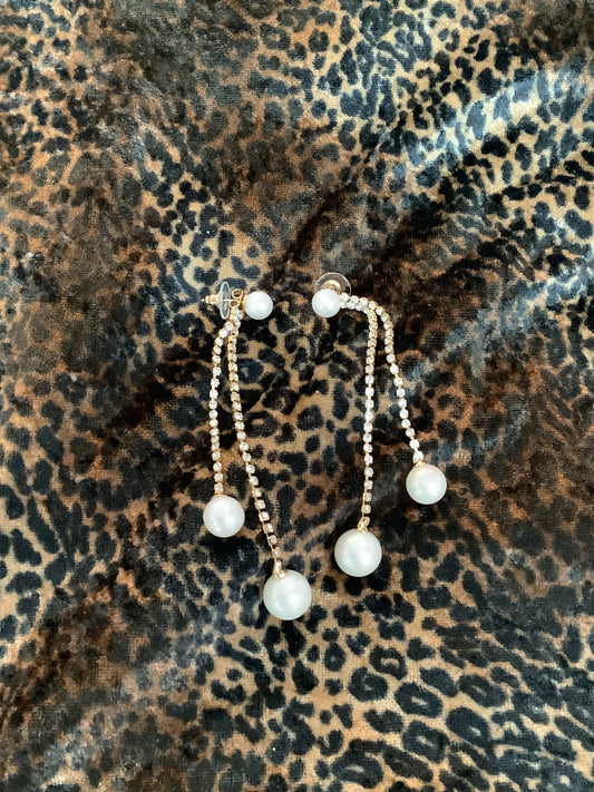 Pearl & Rhinestone Double Dangle Earrings