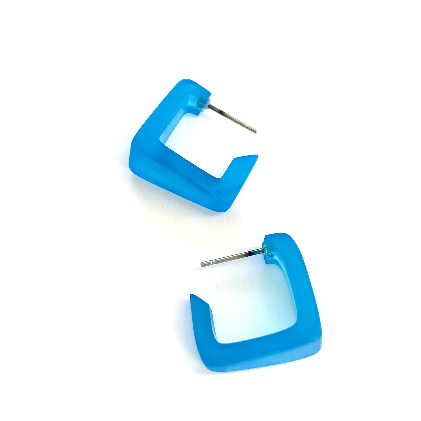 Aqua Blue Frosted Square Bermuda Hoop Earrings