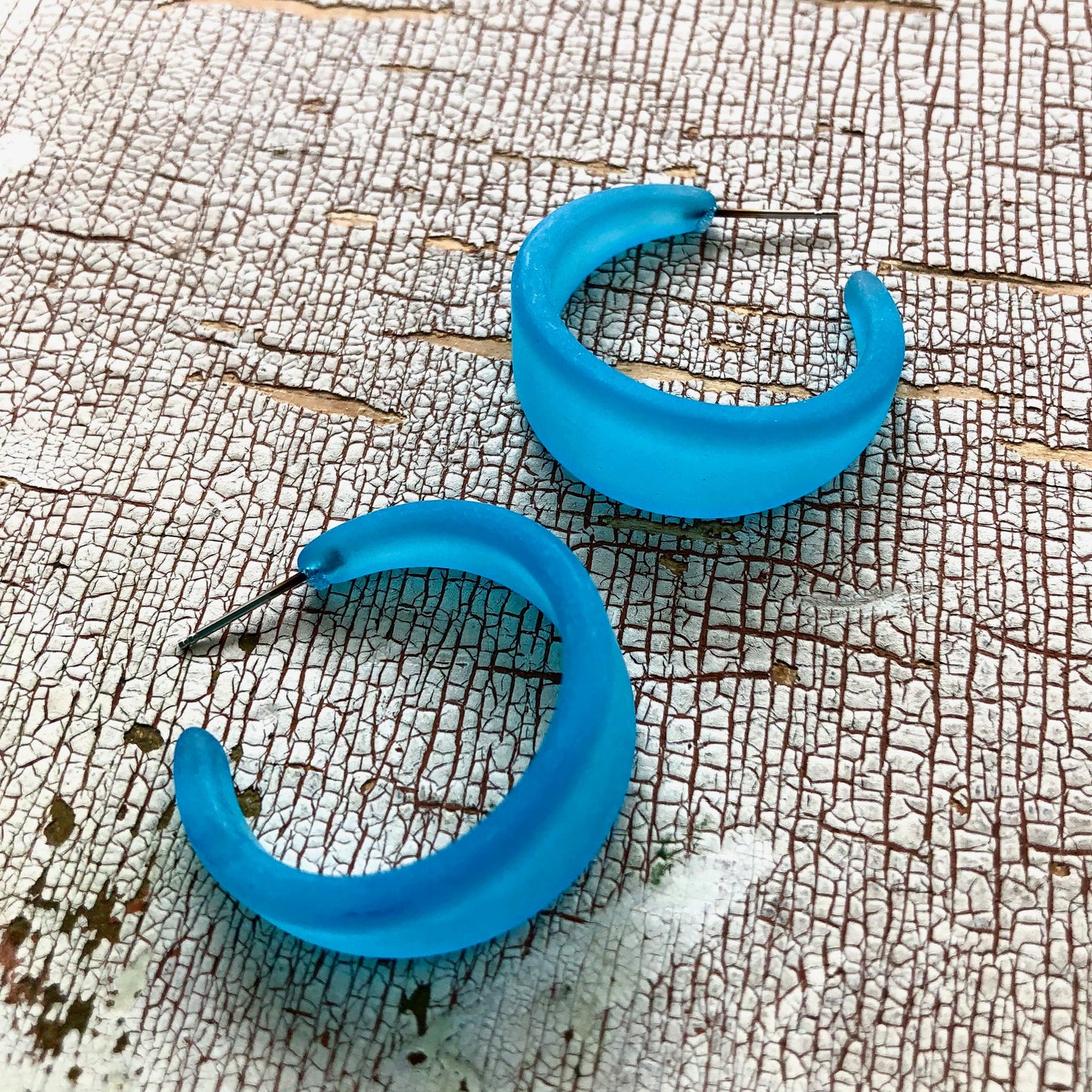Aqua Blue Frosted Large Marilyn Hoop Earrings