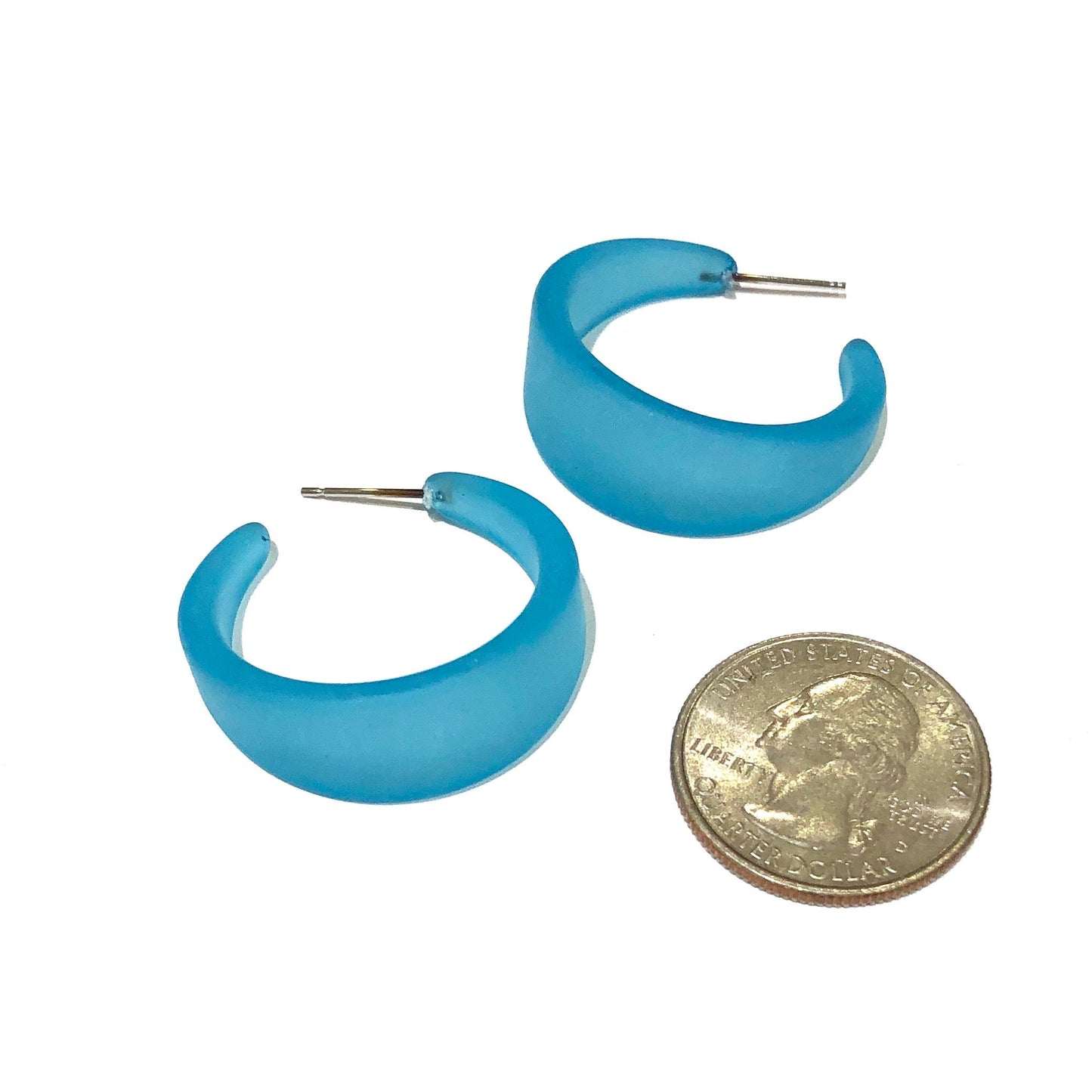 Aqua Blue Frosted Large Marilyn Hoop Earrings