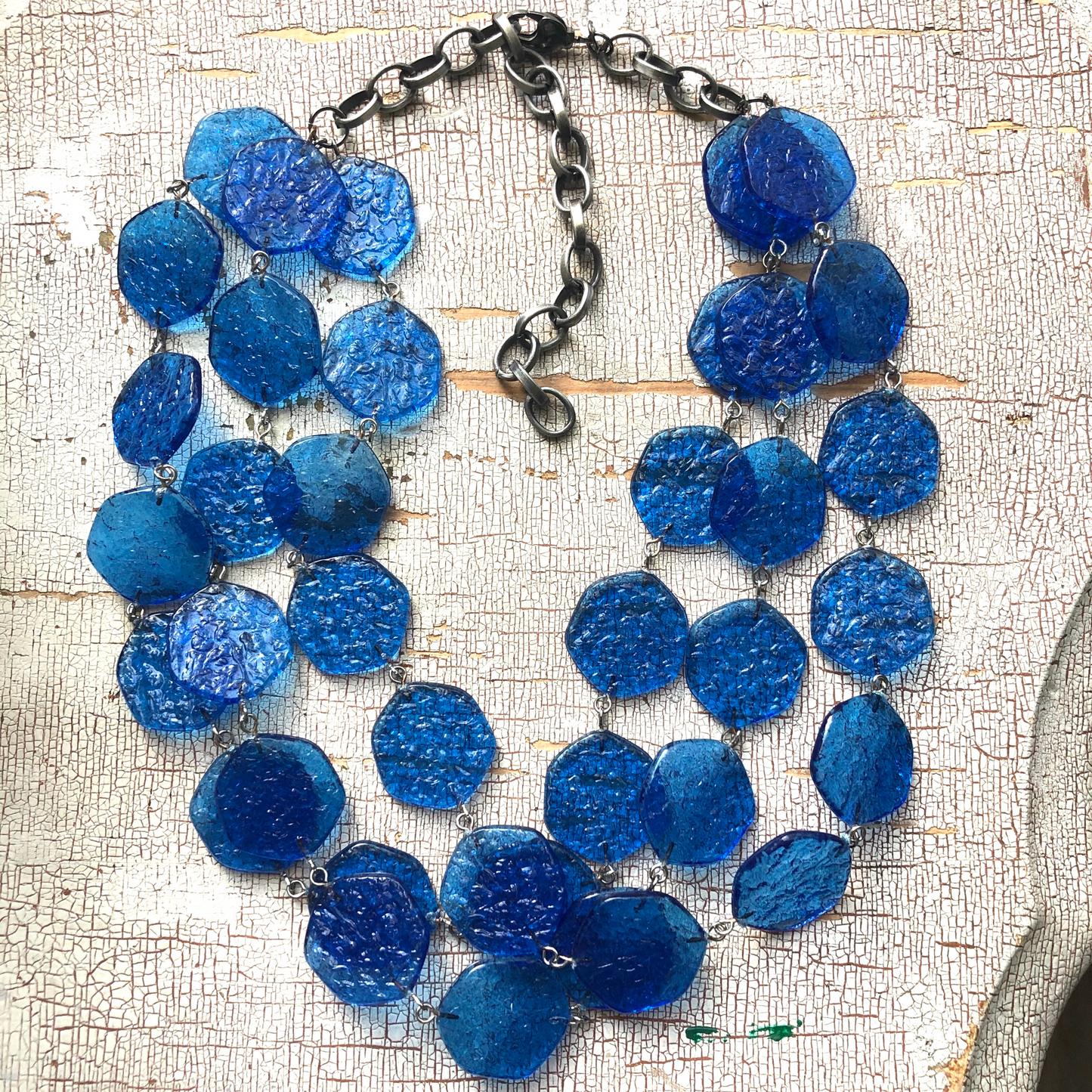 Aqua Blue 'Stained Glass' Ice Chip Necklace