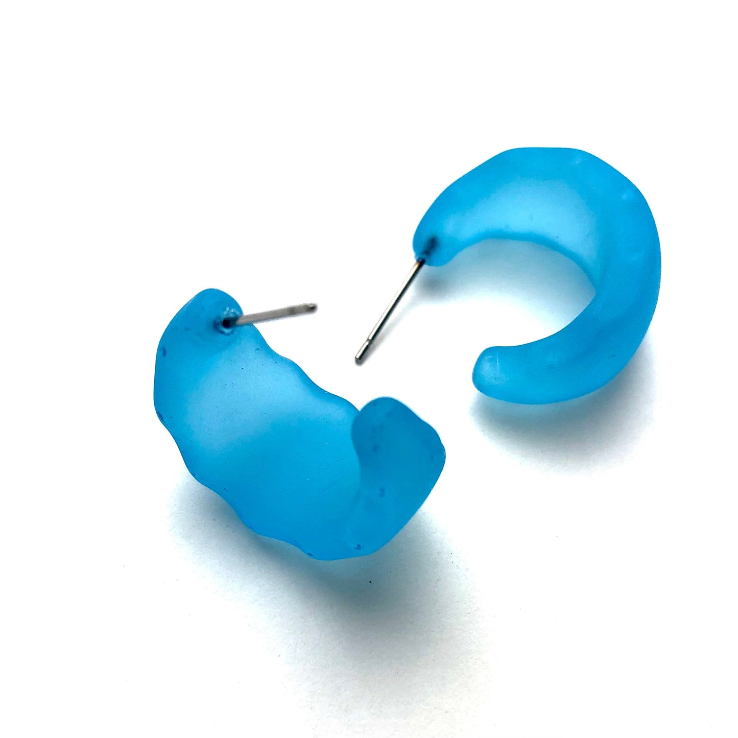 Aqua Blue Frosted Ruffle Hoop Earrings