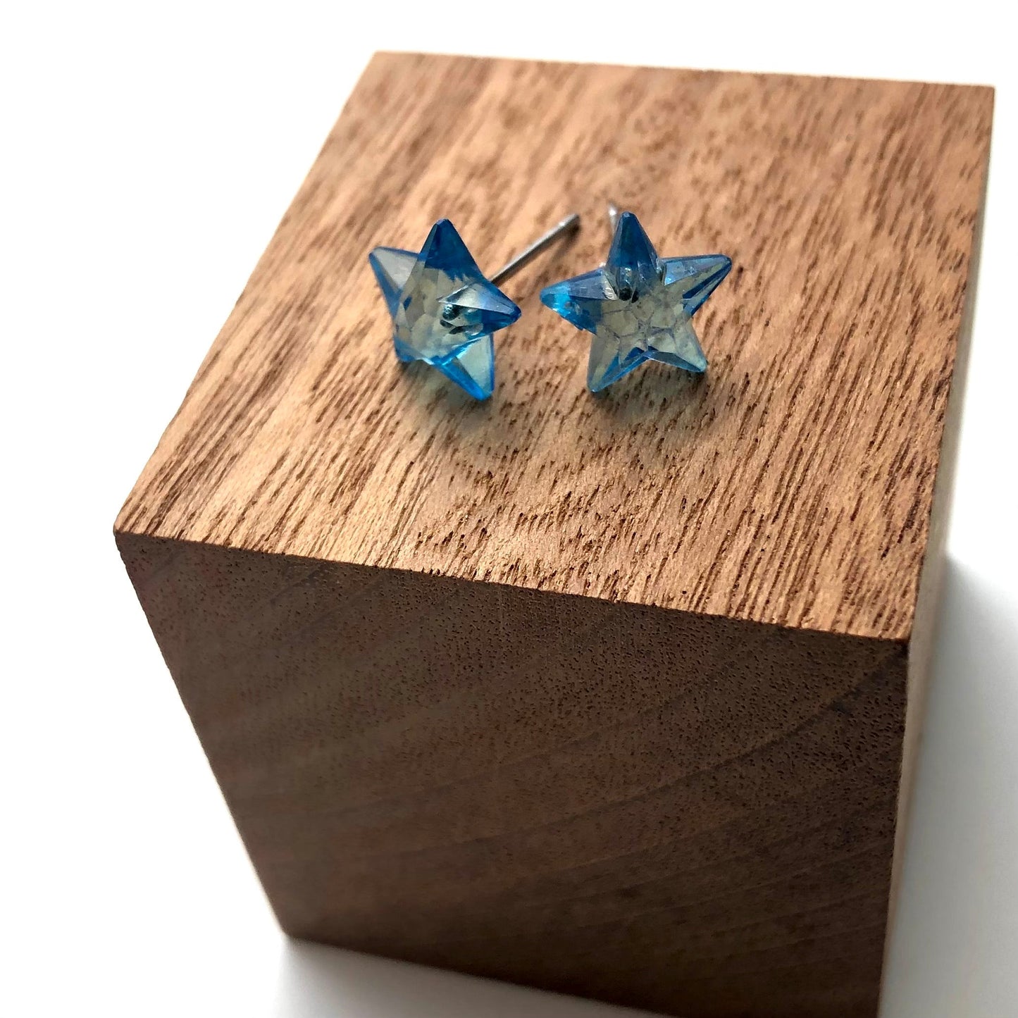 Aqua Blue Faceted Petite Star Stud Earrings