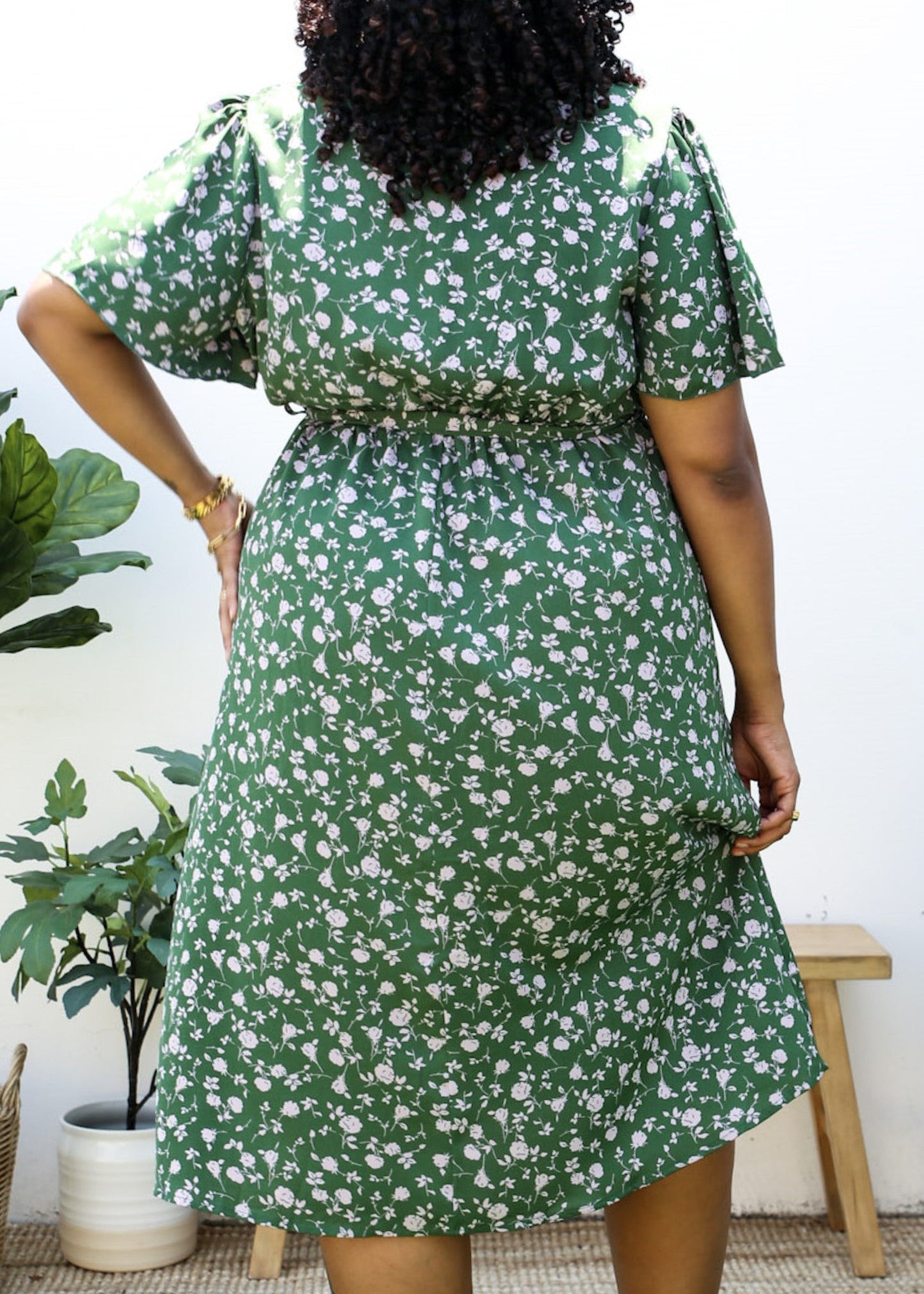 Plus Size Green Maxi Dress with Light Pink Floral Print by Anna-Kaci