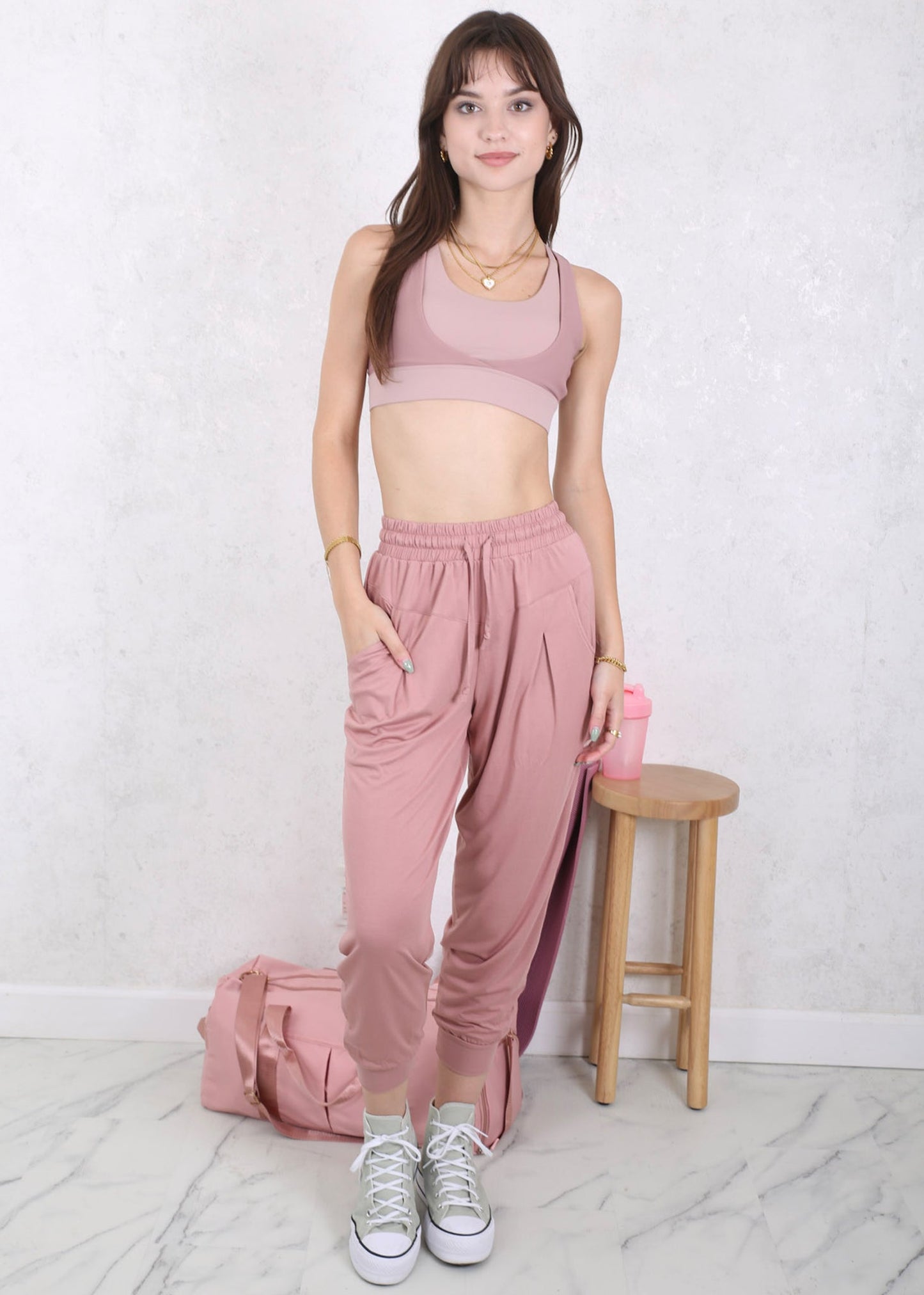 Drawstring Waist Pleated Detail Jogger by Anna-Kaci