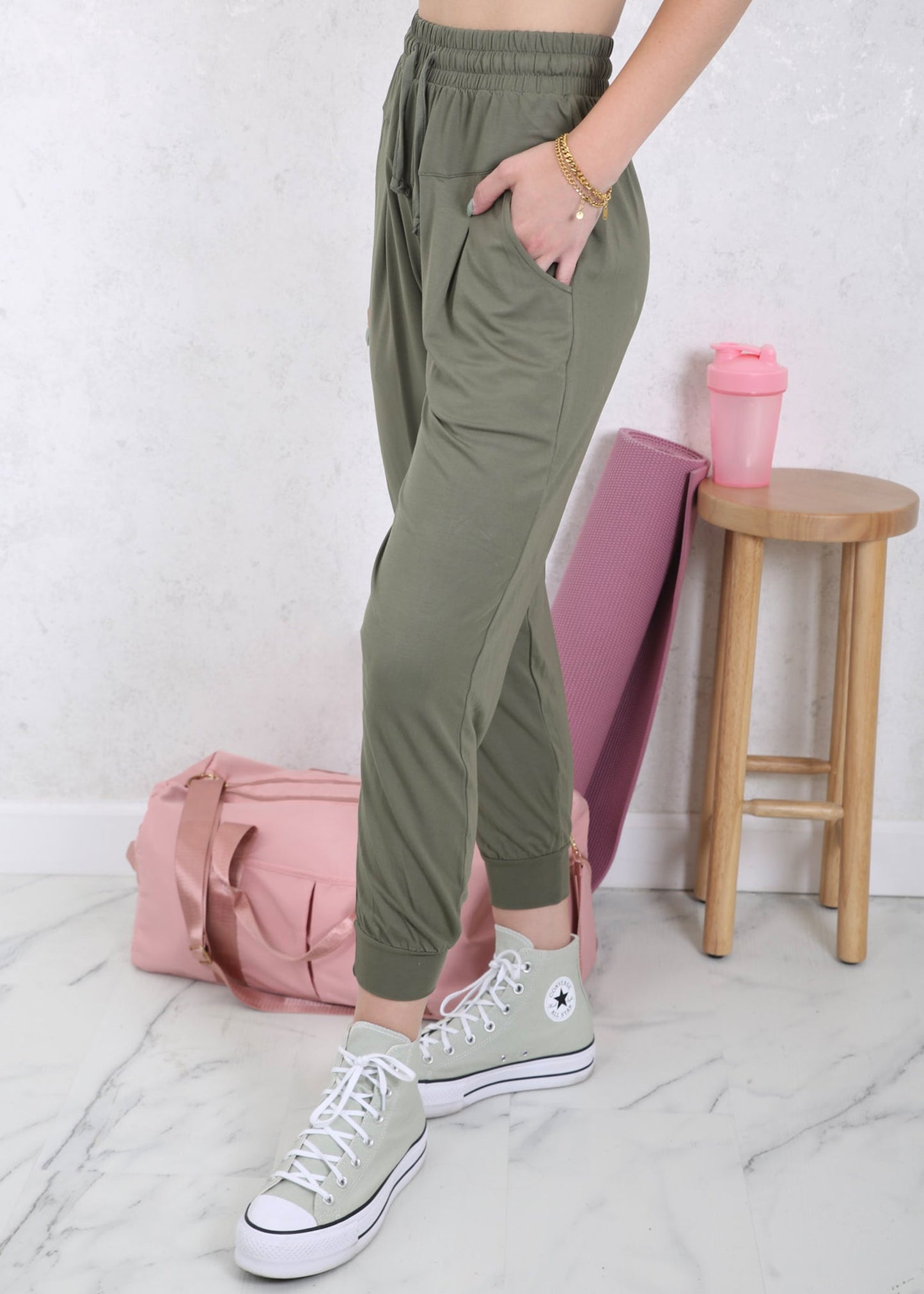 Drawstring Waist Pleated Detail Jogger by Anna-Kaci