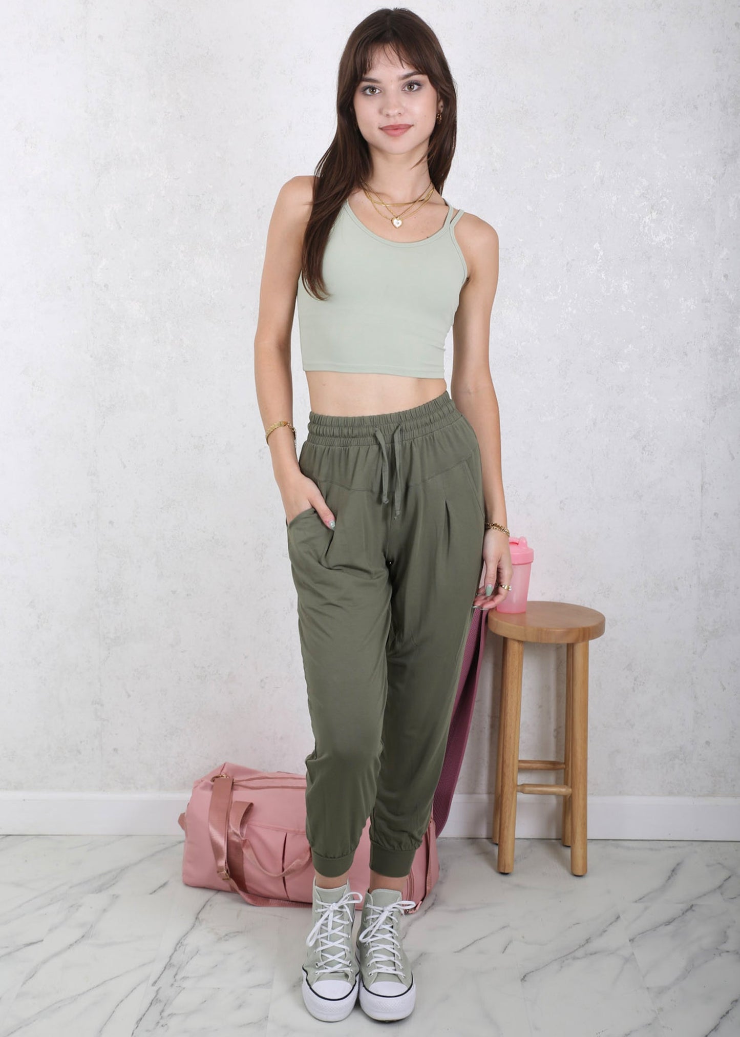 Drawstring Waist Pleated Detail Jogger by Anna-Kaci