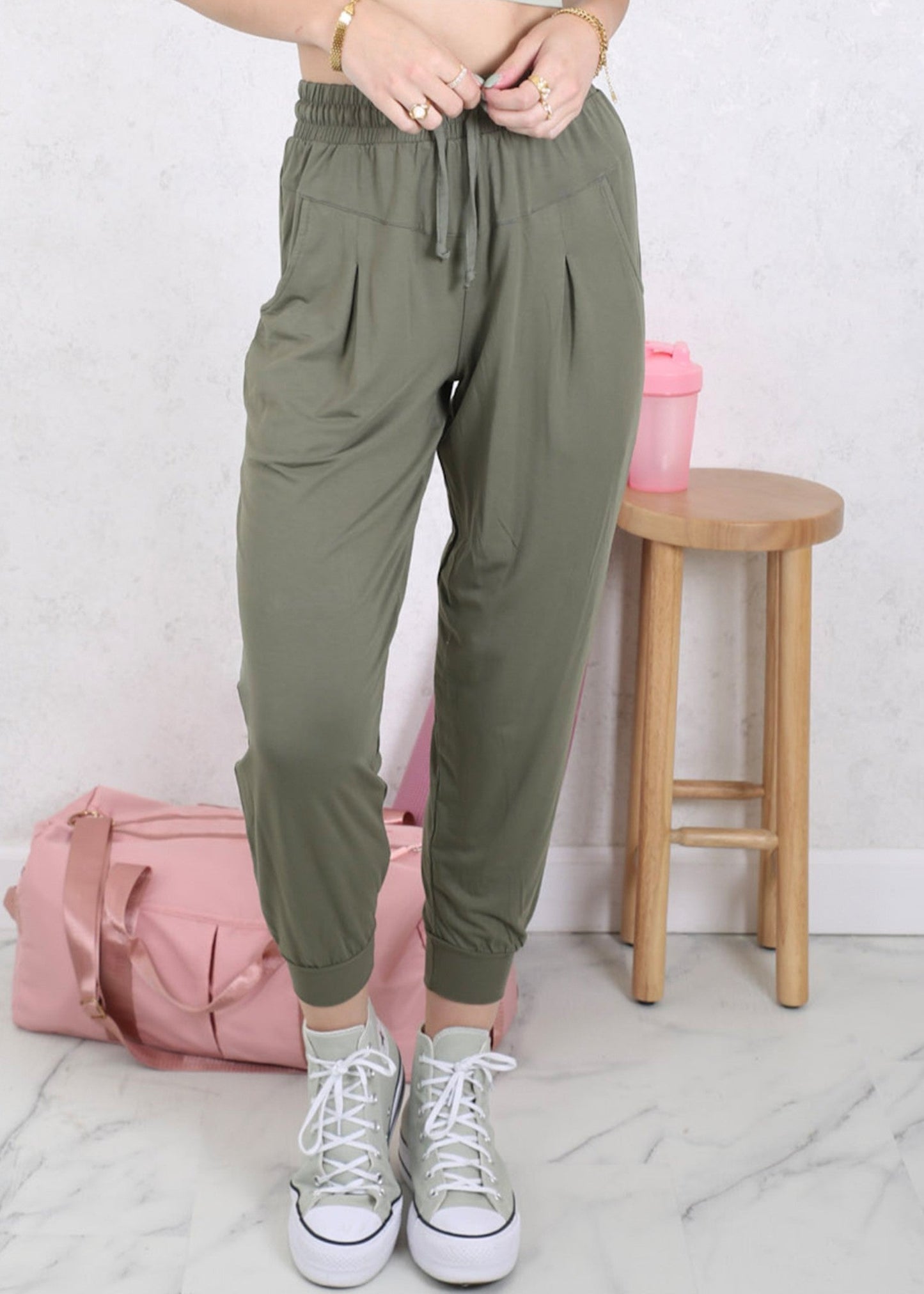 Drawstring Waist Pleated Detail Jogger by Anna-Kaci