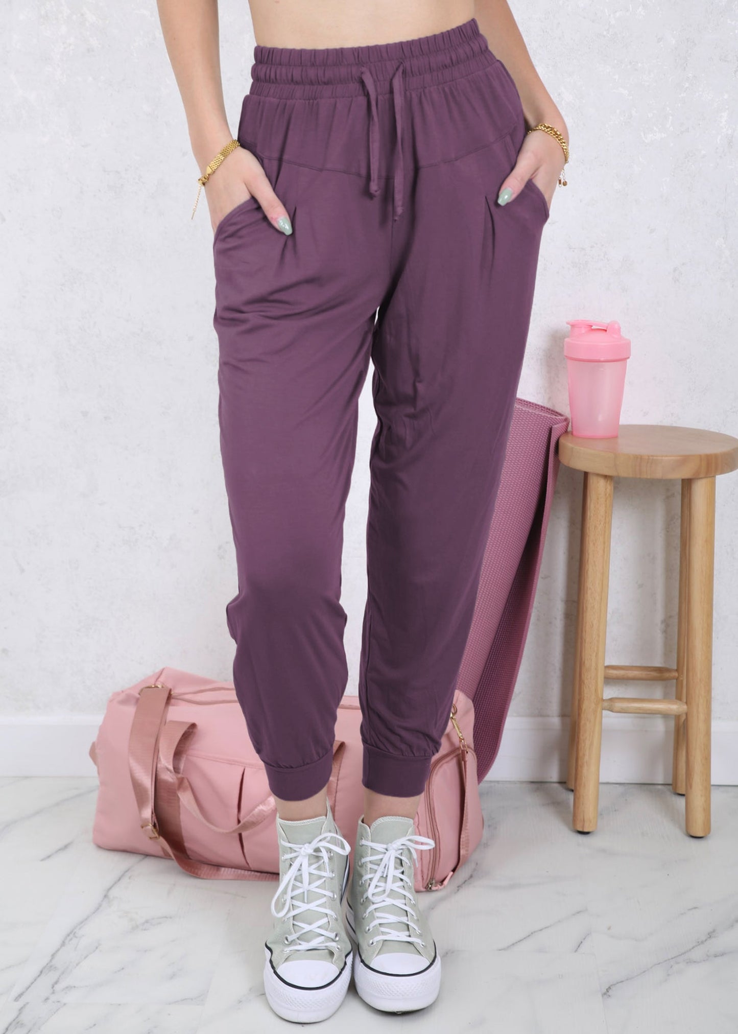 Drawstring Waist Pleated Detail Jogger by Anna-Kaci