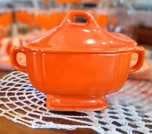 Homer Laughlin Riveria 1930's Sugar Dish Orange Red