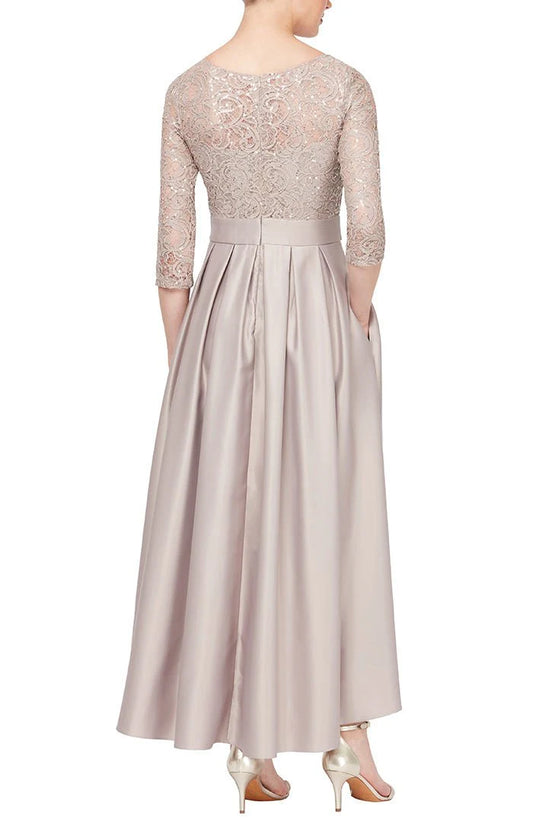Alex Evenings Sequin Lace Party Dress with Satin Skirt & Ribbon Belt Sz 12