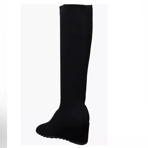 Eileen Fisher Kasana Knee High Wedge Boot Black Knit Stretch Sz 6.5M