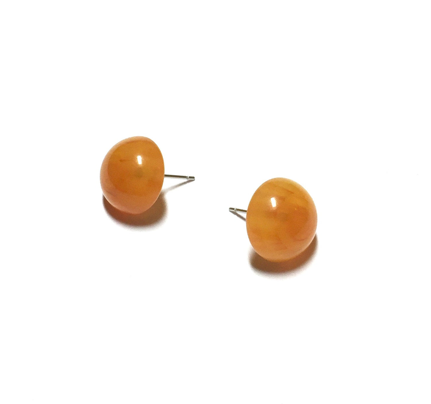 Amber Yellow Marbled Lucite Retro Button Stud Earrings
