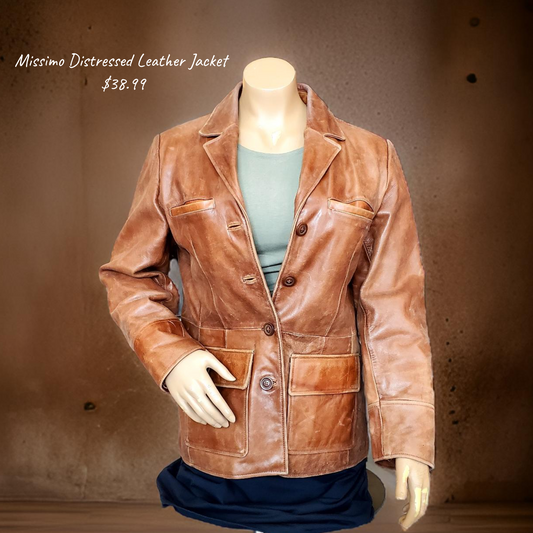 Missimo Distressed Leather Jacket Sz Large