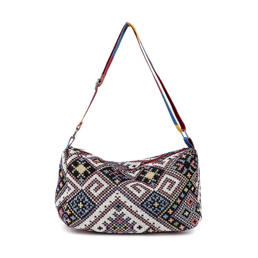 Woven Tapestry Shoulder Bag - Black