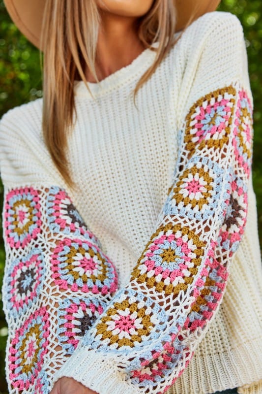 Wanna B Me Hand Crochet Sleeve Sweater