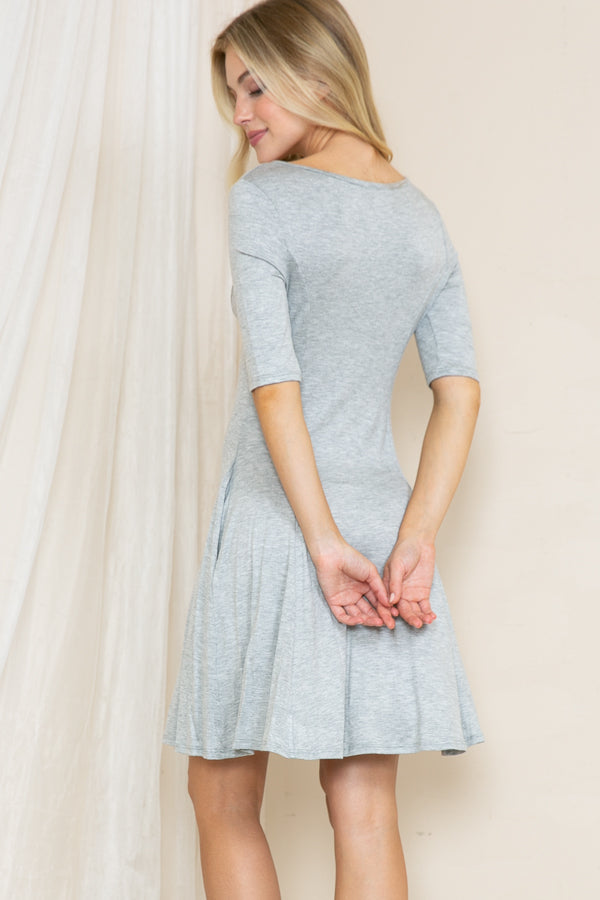 Fit and Flare Dress with Side Pockets Color Heather Grey