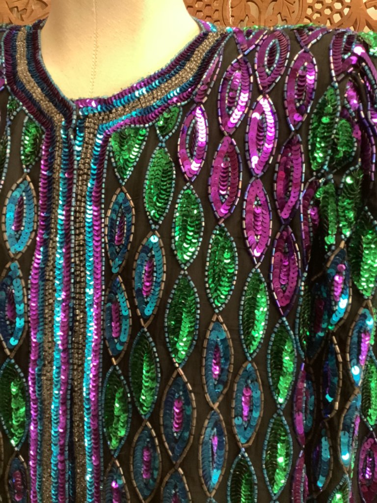 1980’s Laurence Kazar New York Sequined Peacock colors Evening Jacket Sz  Medium