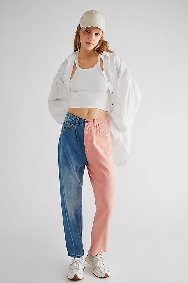Sandrine Rose Colorblock Retro-Inspired Jeans Style #R1016-D113