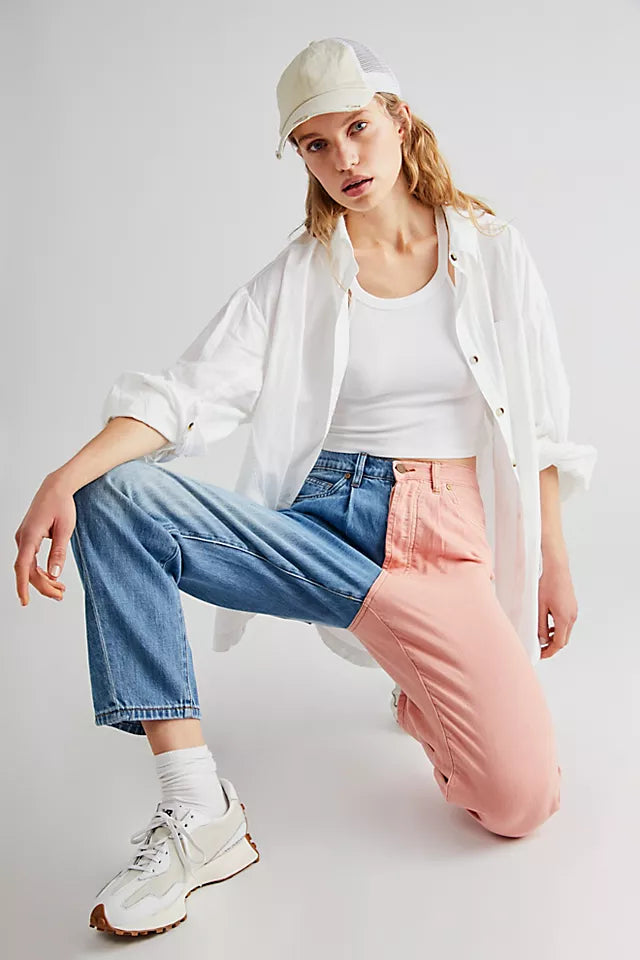 Sandrine Rose Colorblock Retro-Inspired Jeans Style #R1016-D113