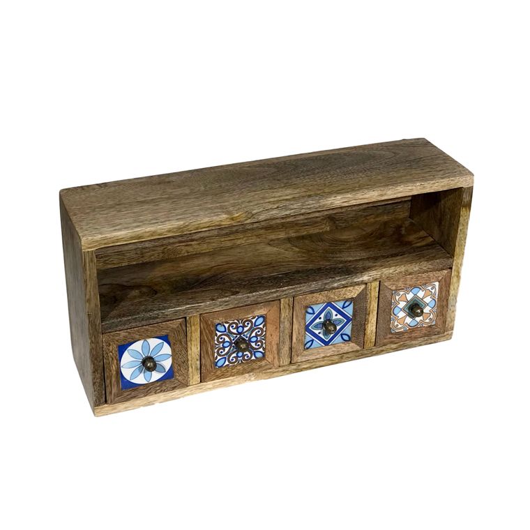 Constantinople 4-Drawer Wood & Tile Wall Spice Cabinet