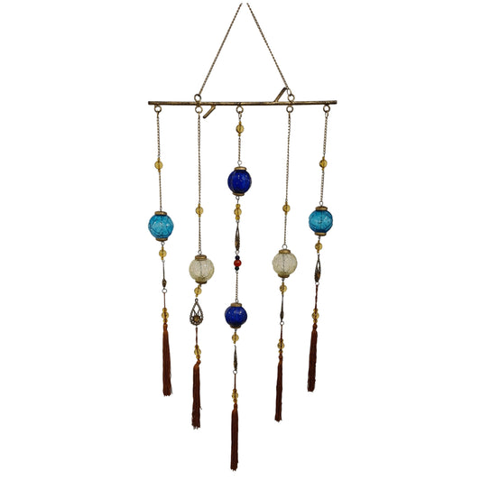 Hanging Gypsy Glass Globe Suncatcher with Glass Beads & Tassels