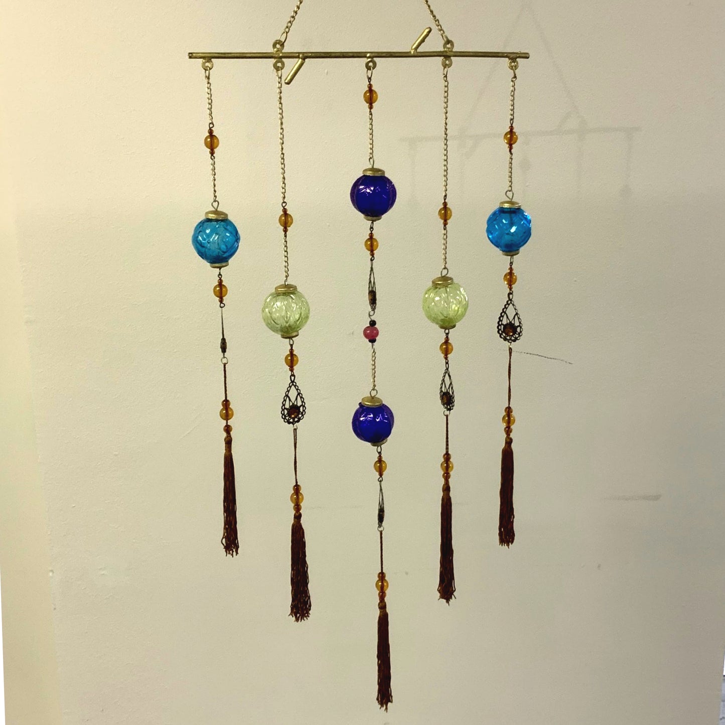 Hanging Gypsy Glass Globe Suncatcher with Glass Beads & Tassels